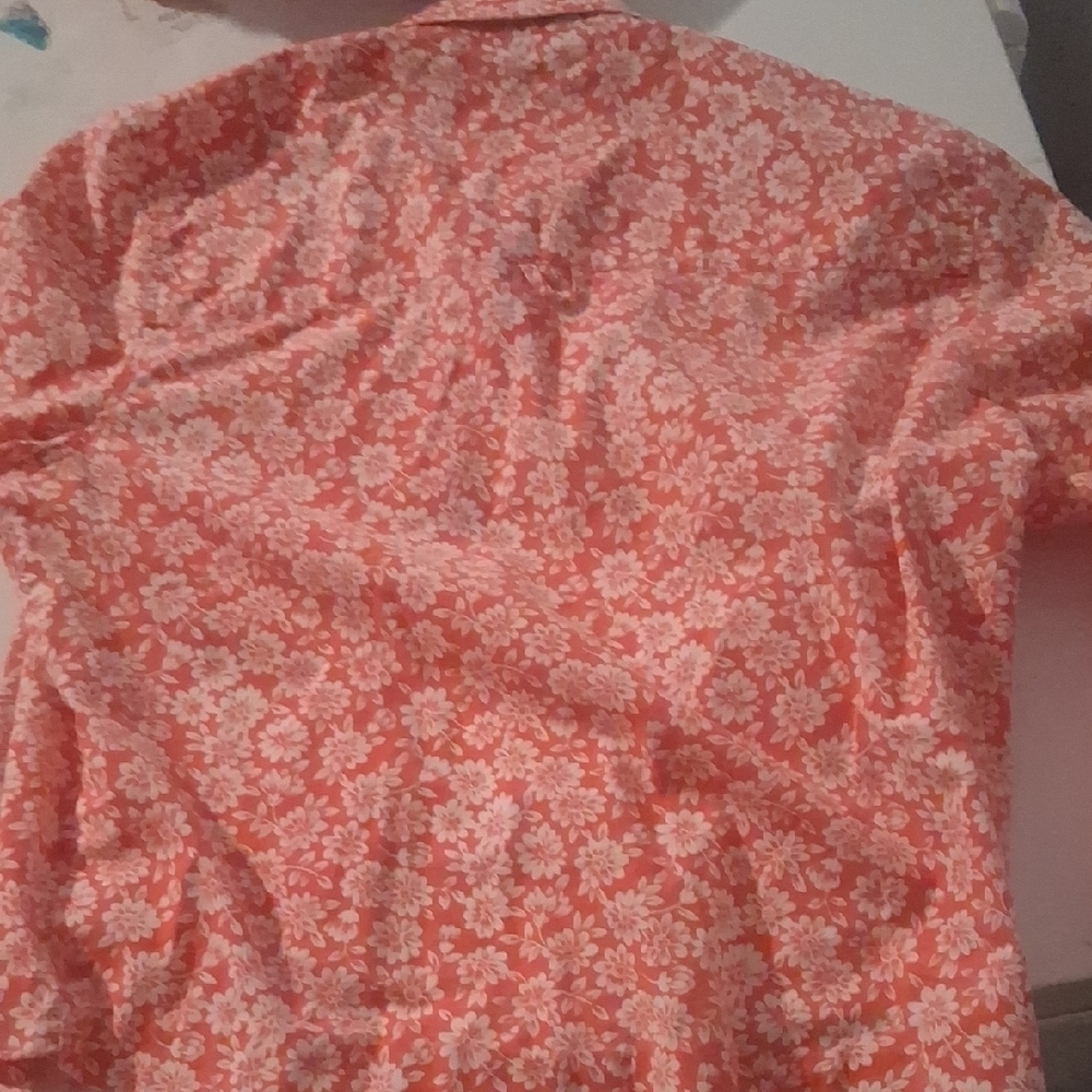 Alfred Dunner Orange White Floral Button Down Blouse Shirt Size 14 3/4 Sleeve - Picture 10 of 10